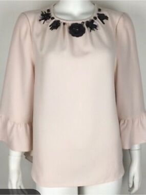 kate spade Blush Pink Embellished Ruffle-Sleeve Blouse